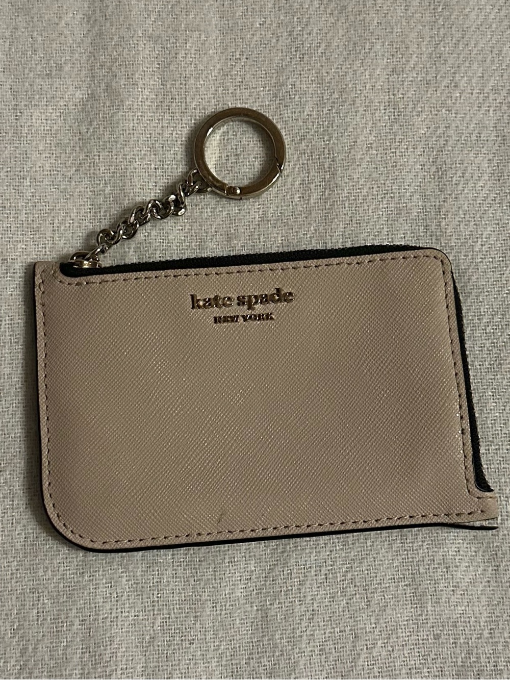 kate spade beige leather card case with keyring